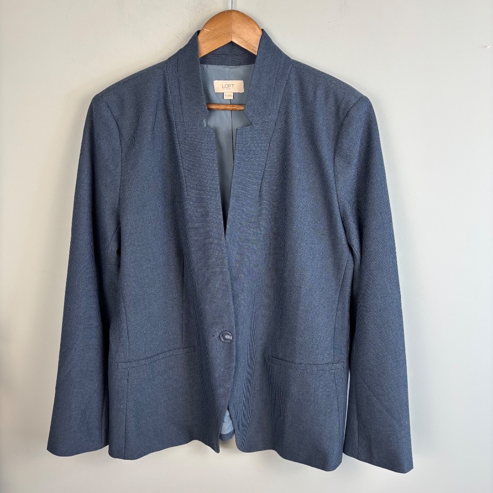 Loft Blue Herringbone Single Button Blazer Size 16 - image 2